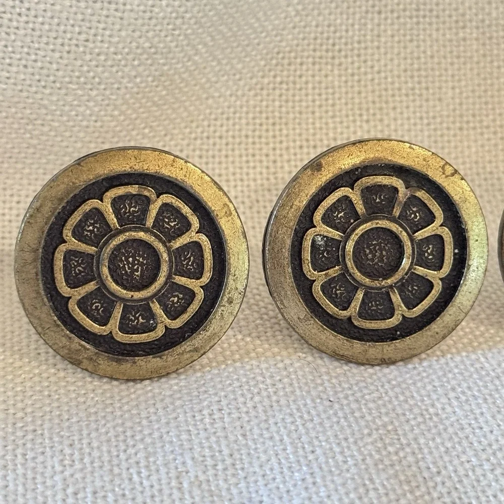 4 MCM Brass HYER DRAWER PULLS Cabinet Knob Flower Round Medallion Daisy Sunburst